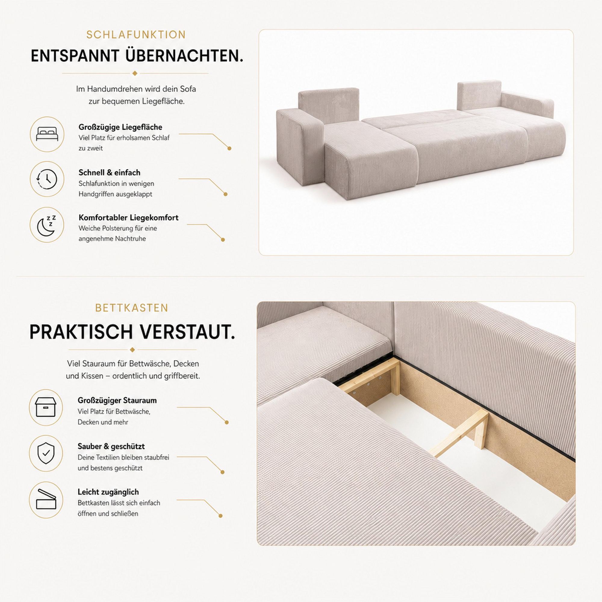 VENASI LUNA U-FORM Ecksofa mit Schlaffunktion und Bettkasten Sofa U Form Eckcouch Schlafsofa BLAU