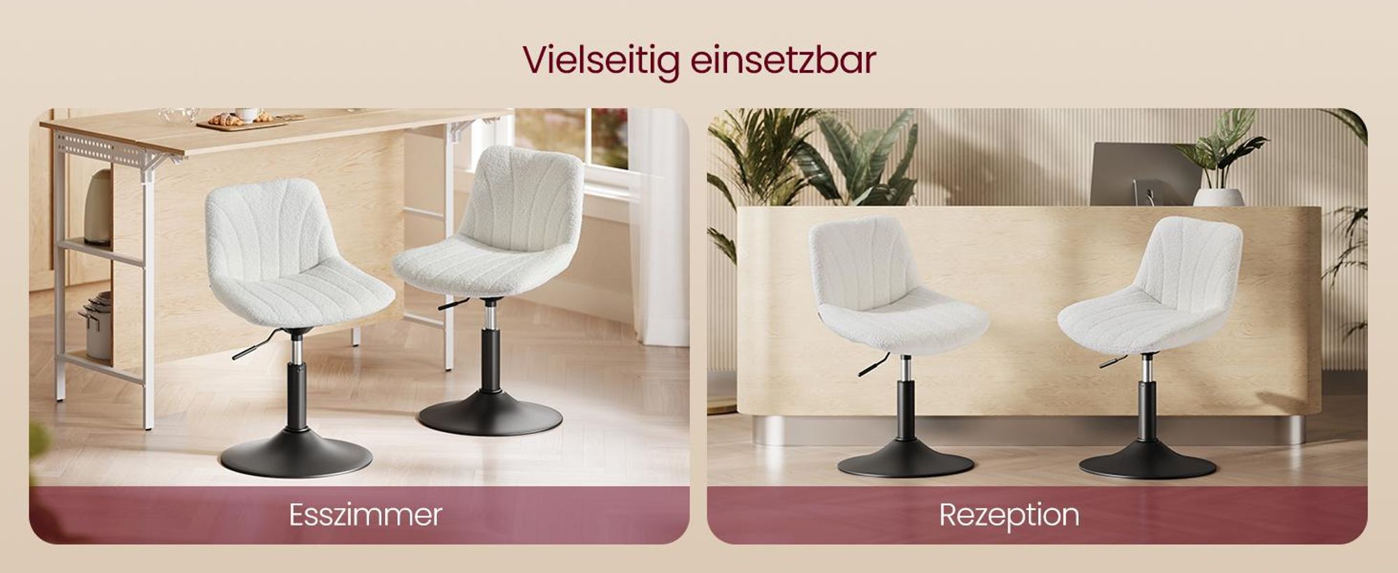 VASAGLE Schminkstuhl, Stizhocker, 65,5-77,5 cm höhenverstellbar, Barhocker, drehbar, Sherpa-Bezug, weiß