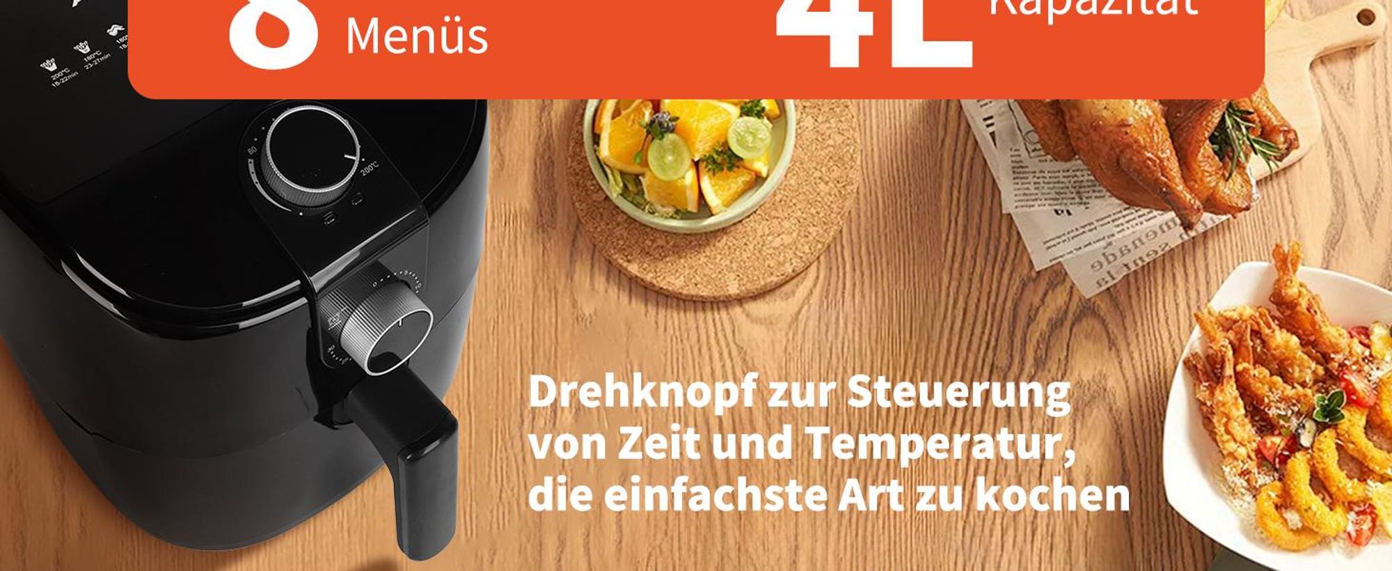 Aigostar - 4L Heißluftfritteuse mit 1500 W und schneller Luftzirkulation, Airfryer für den Hausgebrauch , 30-Minuten-Timer, einstellbare Temperatur