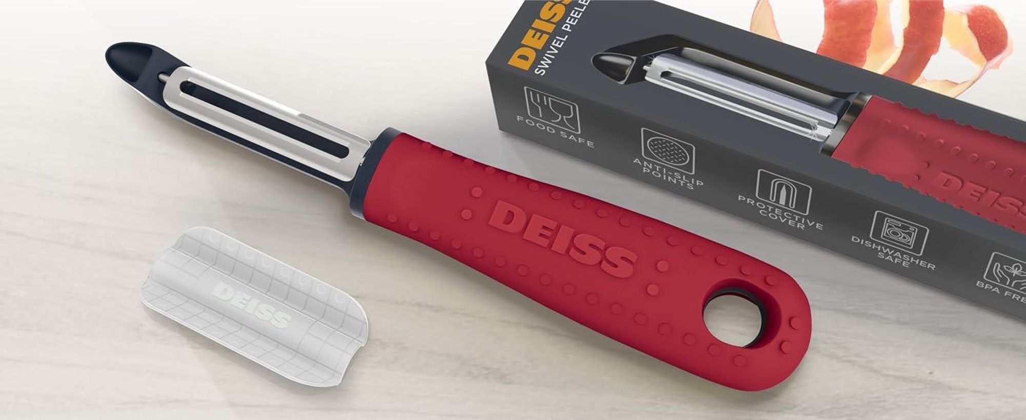 Deiss PRO Premium Gemüseschäler - Scharfer Edelstahlschäler mit einfachem, rutschfestem Griff, Kartoffelschäler für die Küche