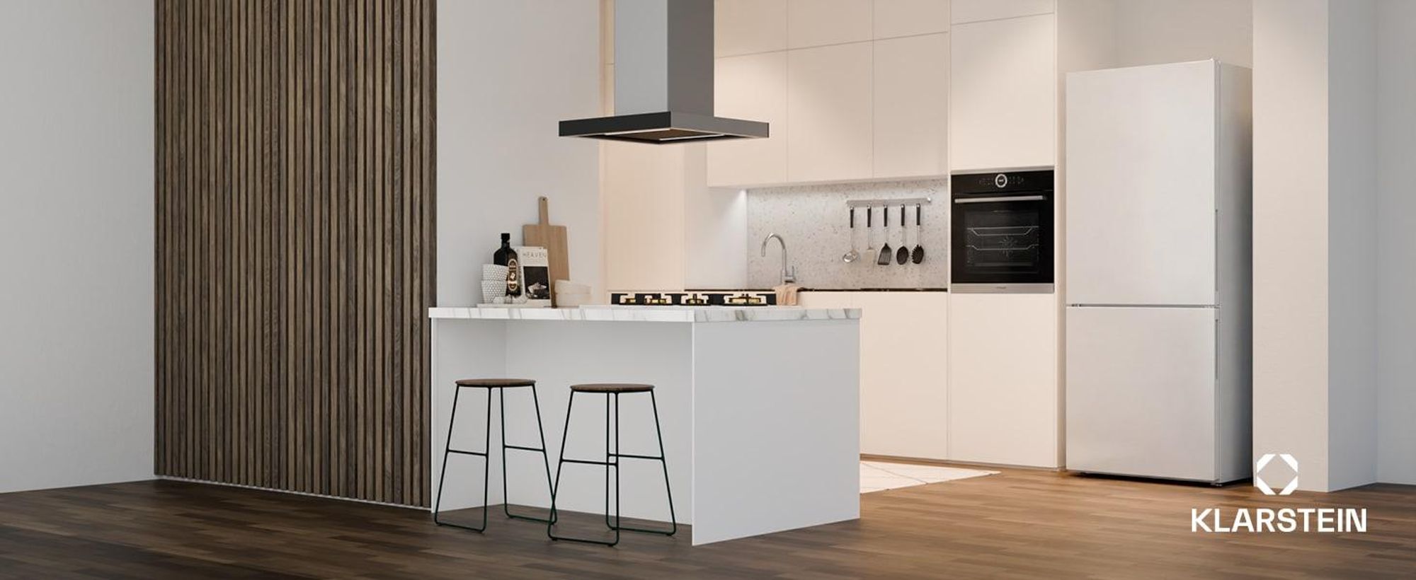 Klarstein Valeria Inselabzugshaube - Dunstabzugshaube, Inselhaube, 230W, max.650 m³/h, 3 Leistungsstufen, LED-Beleuchtung, Touch-Panel, Glas, Edelstahl, sparsam, PureAmbience Concept, silber