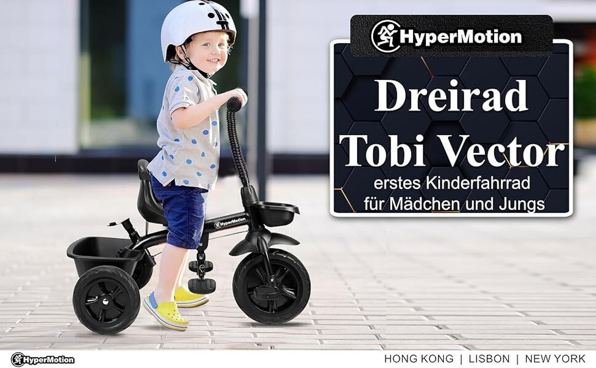 Dreirad mit Schiebestange – 3-Rad Kinderfahrzeug ab 1 Jahr – Schwarz