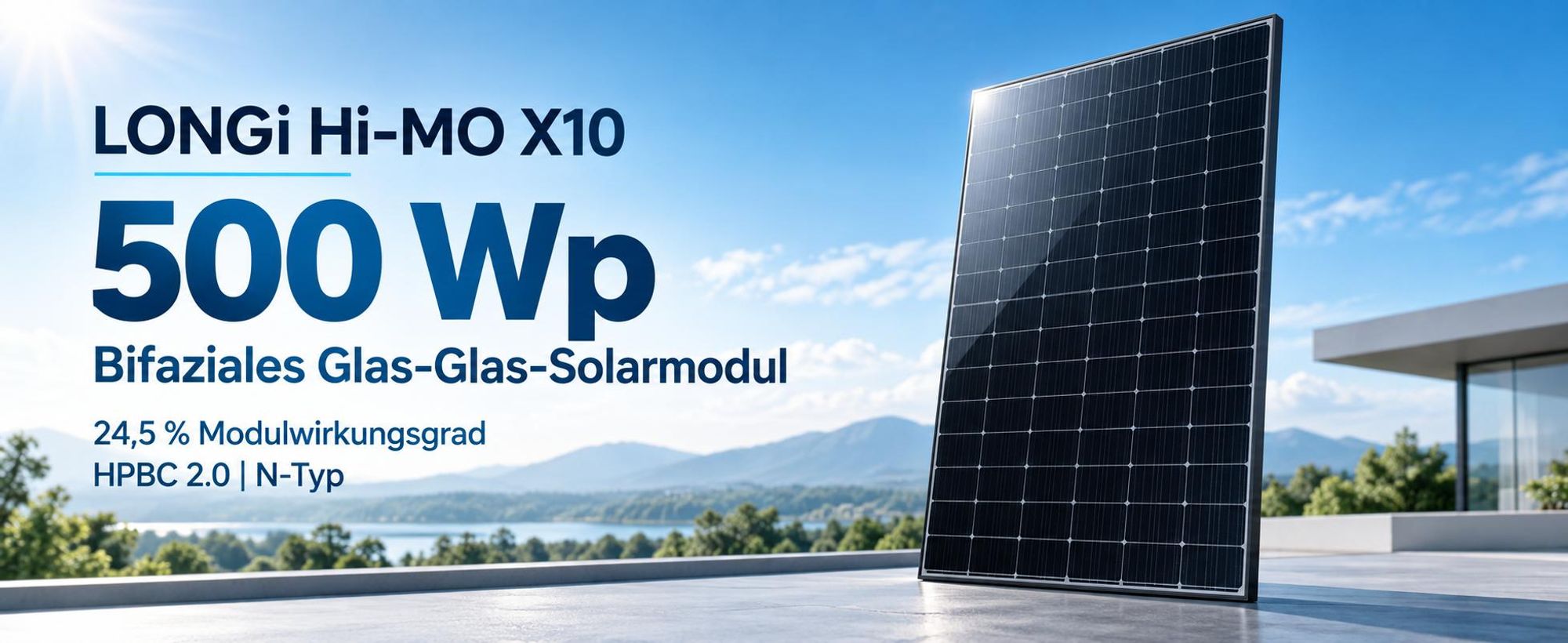 LONGi 500 Wp bifaziales Glas-Glas-Solarmodul mit 24,5 % Wirkungsgrad und N-Typ-HPBC-2.0-Technologie