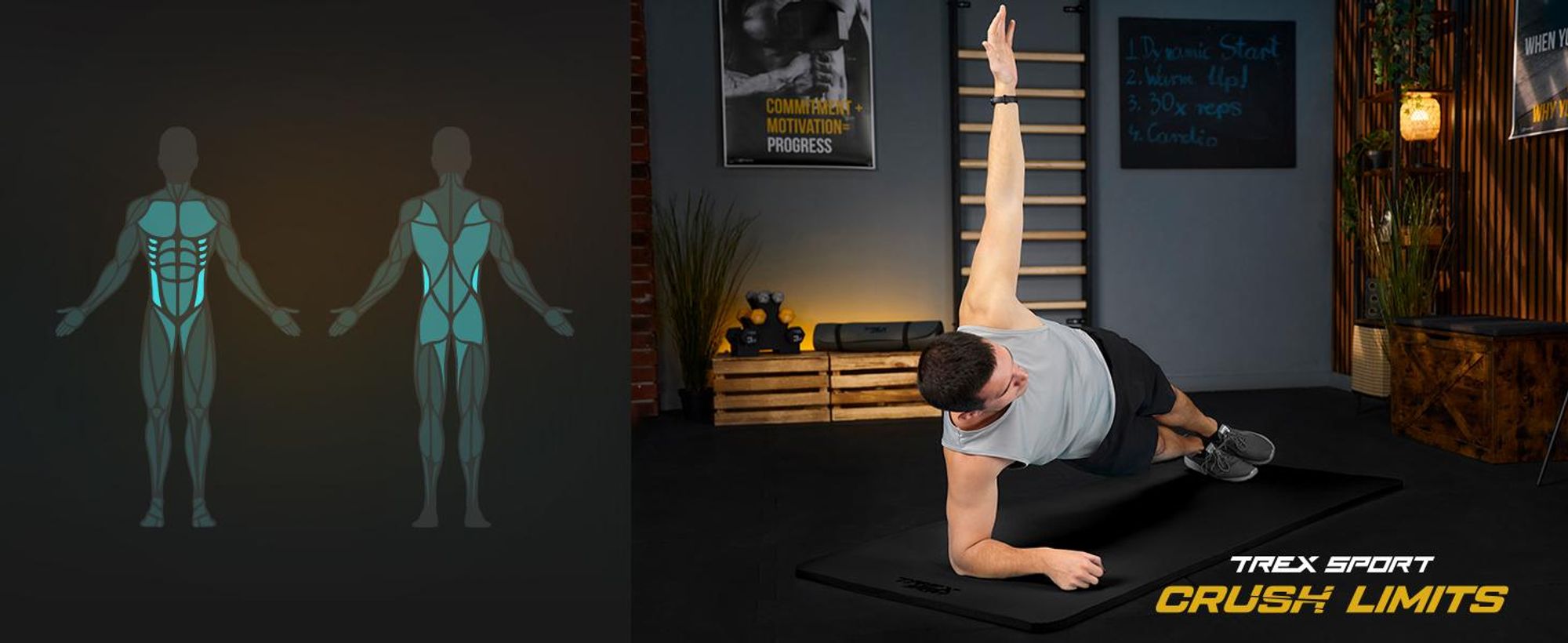 TREX SPORT Gymnastikmatte Fitnessmatte 2cm TX-029NGM | Yogamatte Pilates 190×80×2cm | Trainingsmatte rutschfest, wasserdicht | Sportmatte schwarz