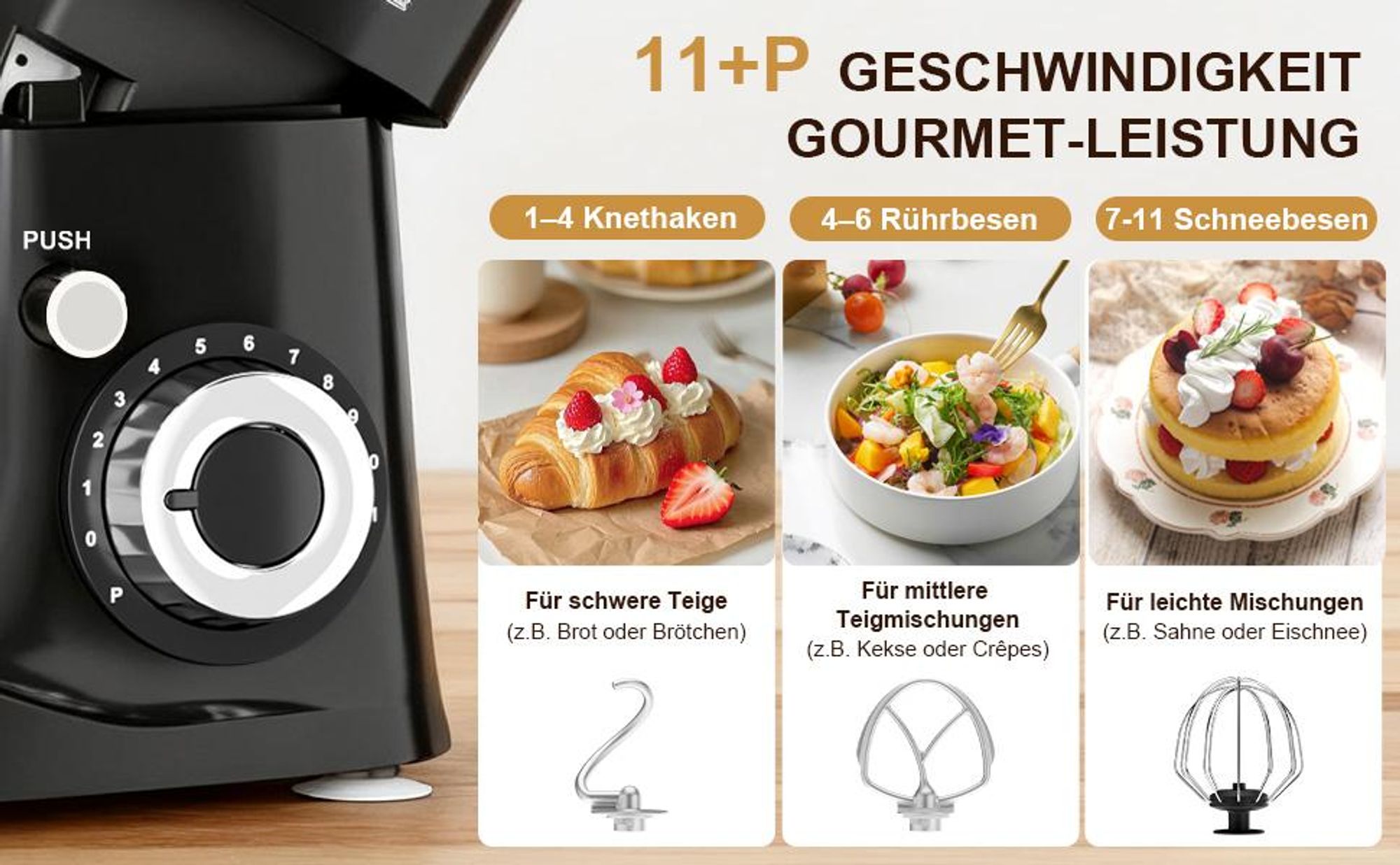 Fatabeta Küchenmaschine mit Edelstahlschüssel 5.5 L, Multifunktions Rührgerät 1000 W, 11+P Geschwindigkeit Teigmaschine