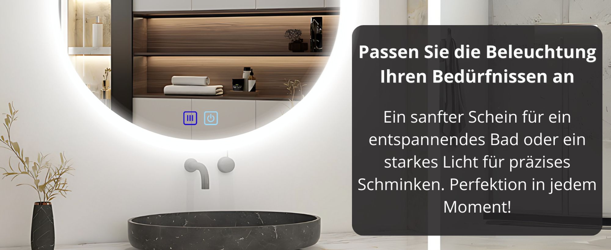 LED Badspiegel Rund 80 cm – Anti-Beschlag, 3 Lichtfarben (CCT), stufenlos dimmbar, Touch Sensor, IP44, rahmenlos moderner Badezimmerspiegel