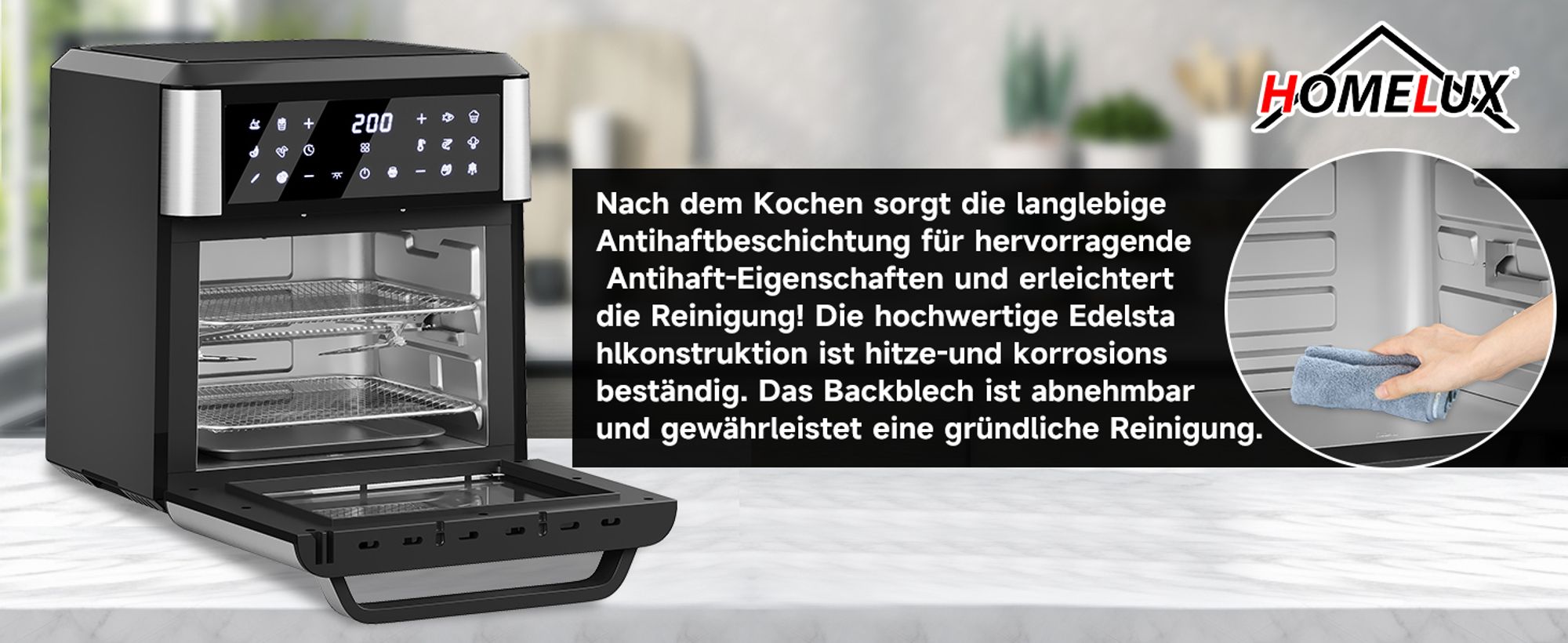 Heißluftfritteuse 12L Minibackofen Airfryer 12 Programmen ,Heissluft Fritteuse mit Sichtfenster ,Pizza-OfenTouch-Bedienung, 60 Min Timer