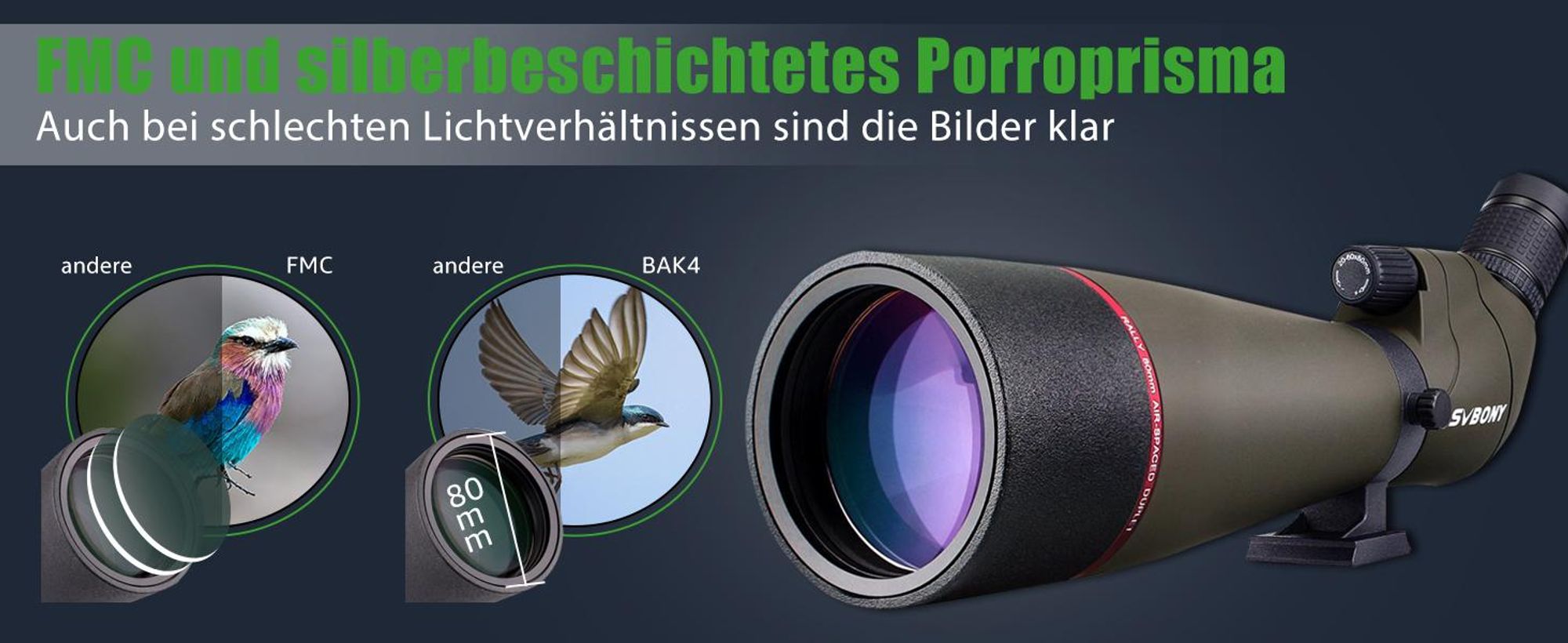 Svbony SV13 Spektiv 20-60x80, mit Tischstativ, Smartphone Adapter, HD Wasserdicht Porro Prisma Abgewinkelt Spektiv Spotting Scope für Vogelbeobachtung