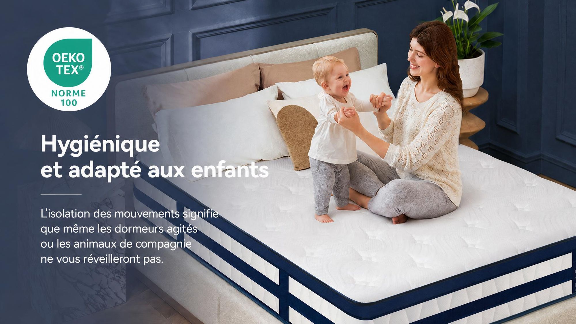 Matelas 90x200, 26 cm, avec surmatelas intégré, matelas à ressorts ensachés 7 zones, fermeté H3/H4