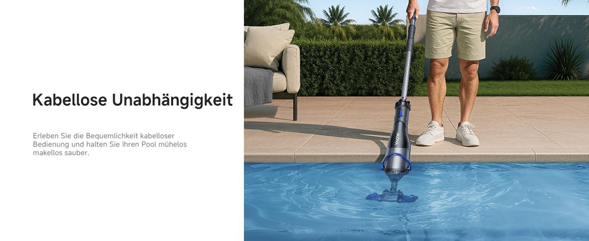 MOVA Handler V10 Kabelloser Poolsauger, 4.200 L/h Saugleistung, 60 Min Laufzeit, Transparenter Saugkopf, 1,8 m Teleskopgriff