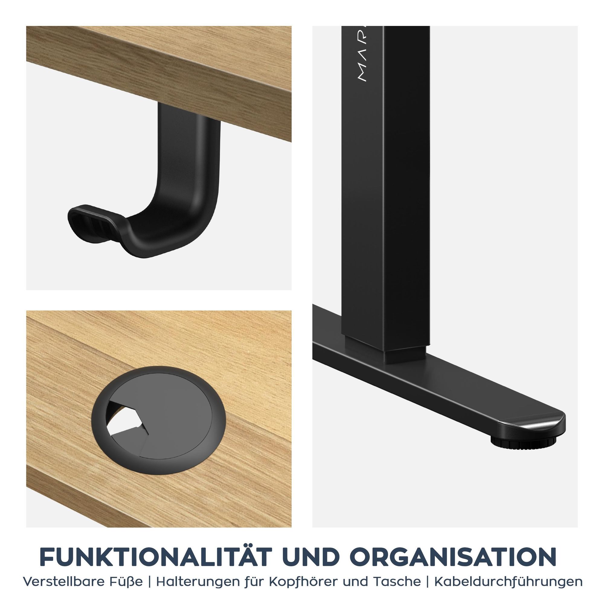 MARK ADLER Leader 7.0 | Höhenverstellbarer Schreibtisch Elektrisch Bürotisch Stehtisch | 120x60 cm | 3 Memory-Steuerung | Memoboard | Schwarz Eiche