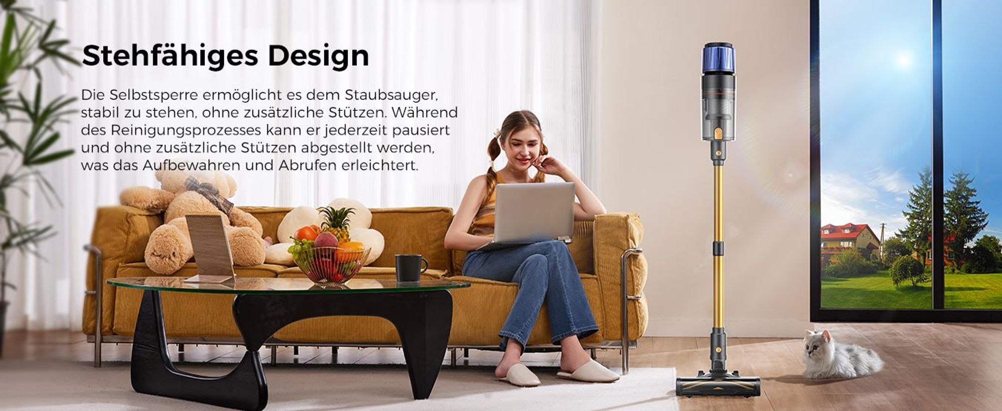 PROSCENIC Handstaubsauger, leistungsstarker Staubsauger mit 60 kPa, 580W, 70 Min, Grüne LED-Scheinwerfer, 1,5L Staubbehälter, Leichtes Rauschen