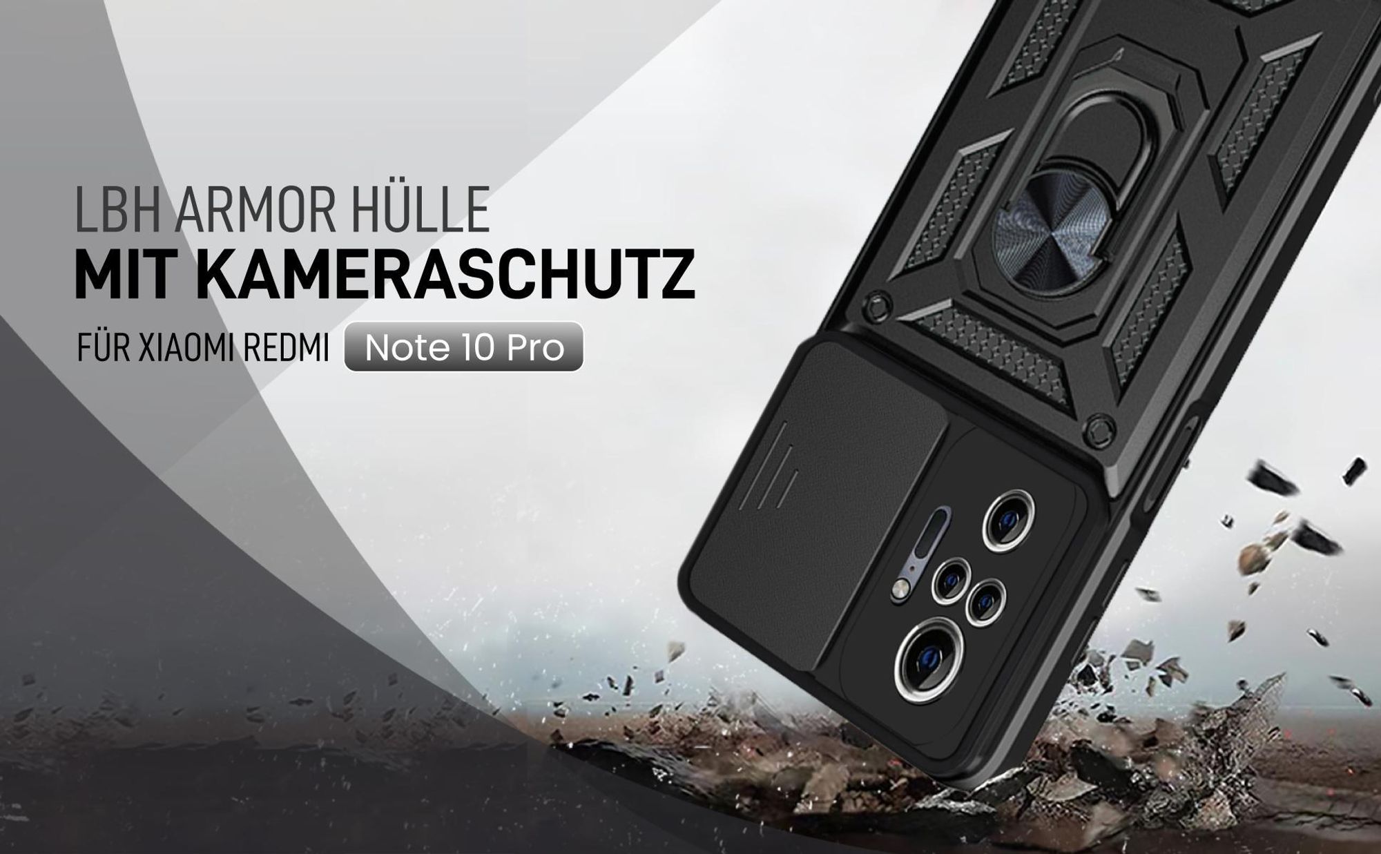 Schwarze Outdoorhülle mit Kameraschutz für Xiaomi Redmi Note 10 Pro