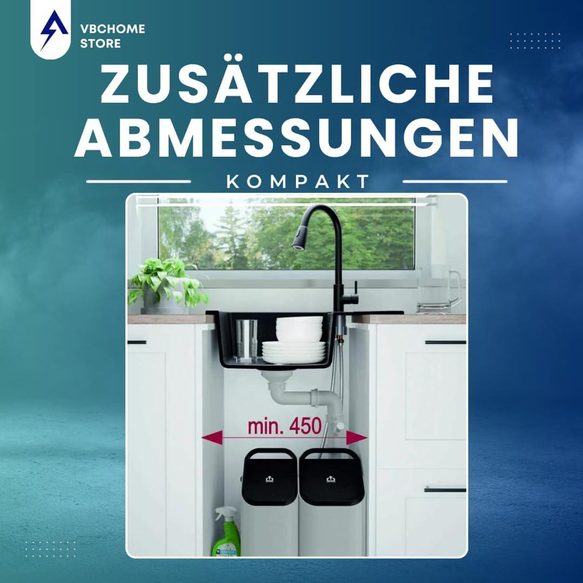 VBChome Granitspüle 44 x 44 cm Beige Einzelbecken Einbauspüle Gesprenkelt Pflegeleichtes Spülbecken mit Siphon Ideal für kleine Küchen