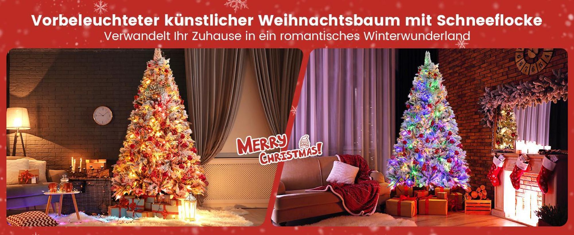 COSTWAY Künstlicher Weihnachtsbaum 180cm, Tannenbaum mit Schnee und Zapfen, 8 Lichtmodi & 850 PE PVC Zweigspitzen, Christbaum, Kunstbaum Weihnachten