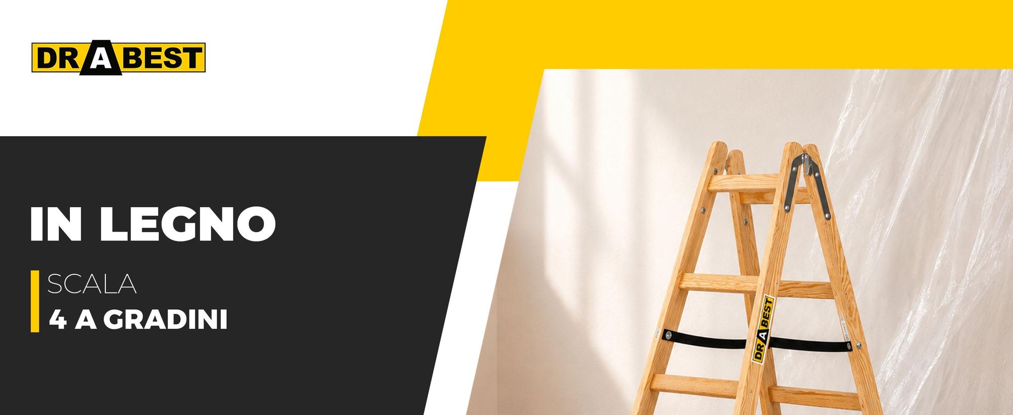 Drabest | Scala en bois 4 marches 150 kg - Stabile et pratique - Idéale pour la maison et le bureau