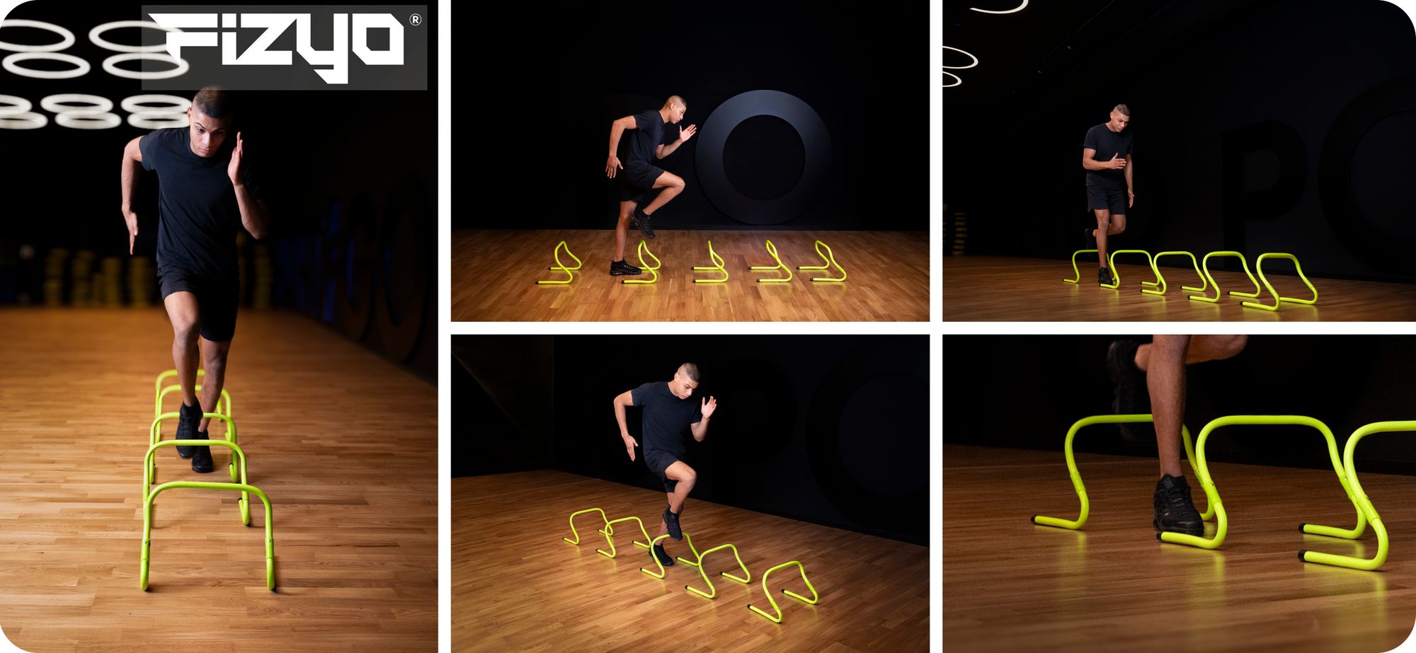 Ein Mann absolviert ein Koordinationstraining mit Fizyo-Trainingshürden