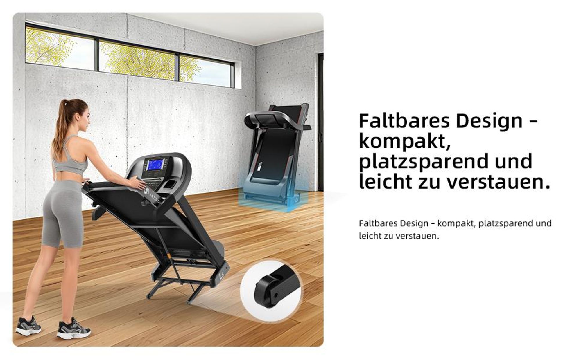 JASPORT L6 Laufband klappbar, 4.0 PS DC-Motor, 20 km/h, 0–15 % Steigung, 1200×500 mm Lauffläche, LCD-Display, Bluetooth-Lautsprecher