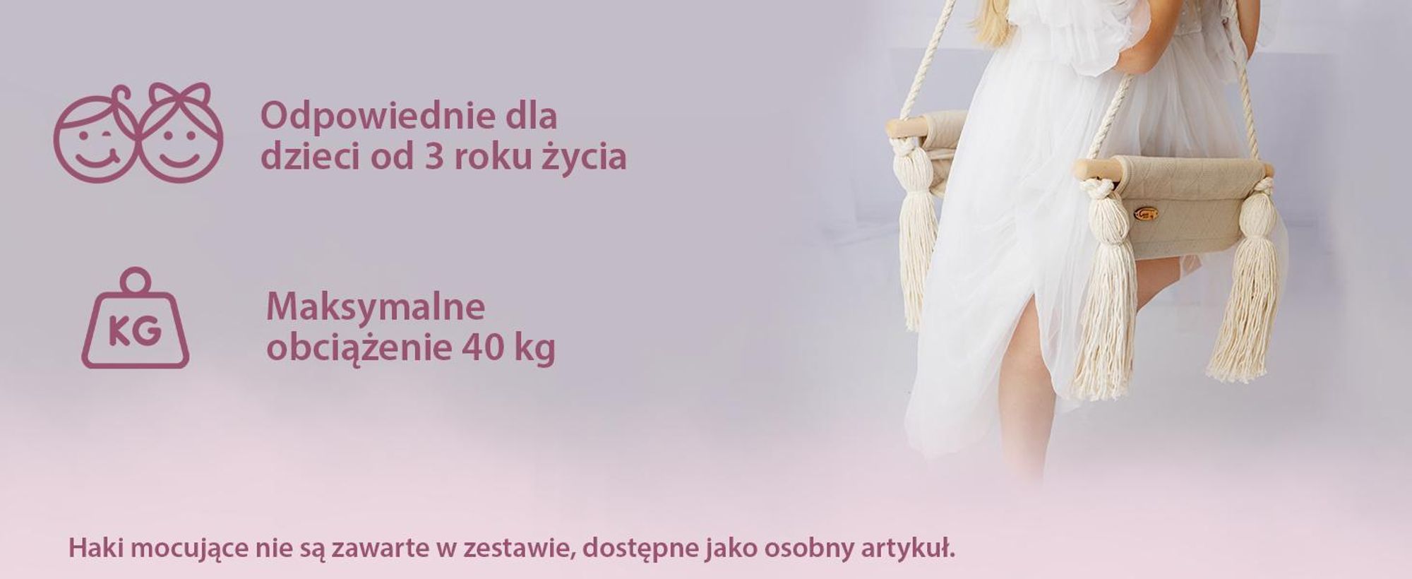 Create for you® - Drewniana Huśtawka dla Dzieci z Liną Bawełnianą Bezpieczna - Bujak Dziecięcy, Siedzisko Indoor Miękki Materiał, z Regulacją Wysokości - Beż
