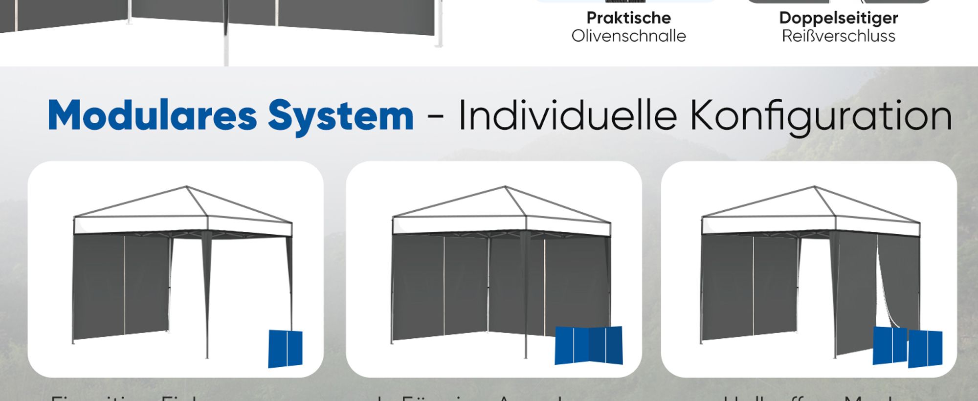 Sekey 2 Seitenteile für 3x3 /3x6m/3x9m pavillon mit Reißverschluss, Grau