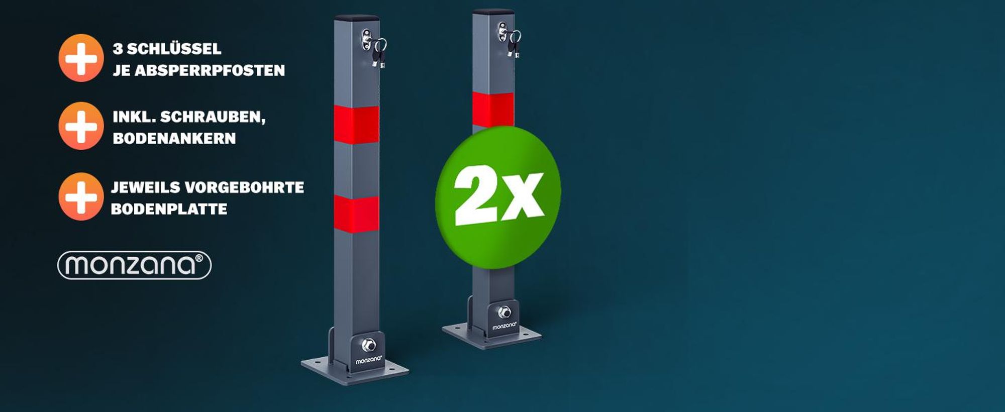 DEUBA® 4x Parkpfosten Parkplatzsperre 3 Schlüssel Sperrpfosten klappbar Stahl Robust Standfuß Stabil Park Poller Set
