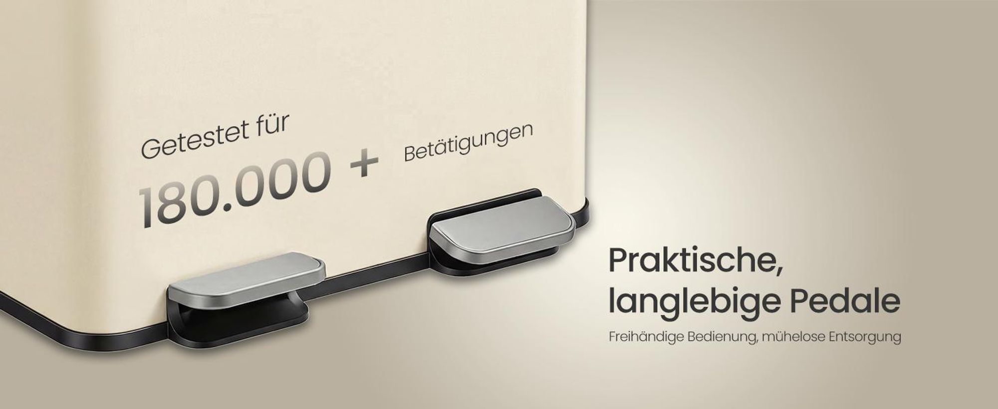 SONGMICS Mülleimer Küche, 2 x 30 Liter, 2 Fächer, Abfalleimer, Tretmülleimer, Softclose-Deckel, Stahl, creme