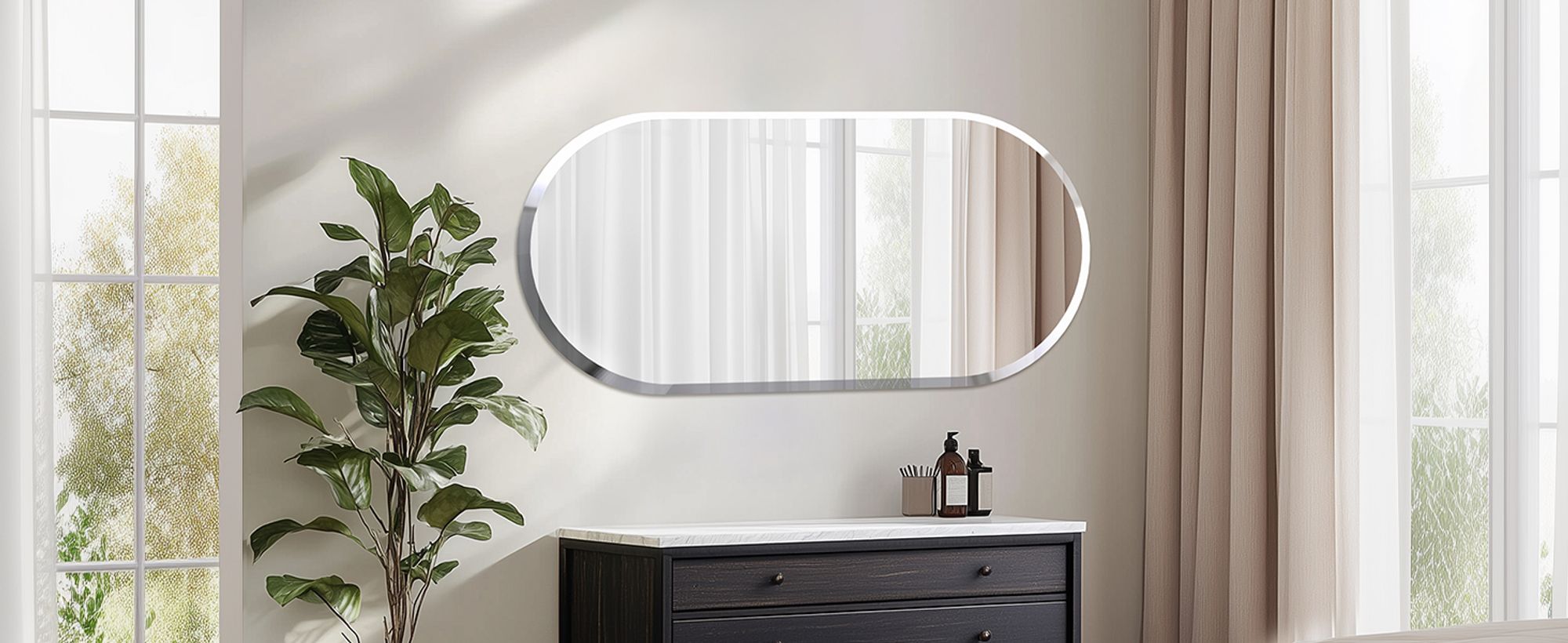 ARTLOGE Moderner Wandspiegel, Rahmenloser Dekorspiegel Ovaler Spiegel, , Wandmontage Flurspiegel,für Badezimmer Wohnzimmer Schlafzimmer 60x120cm