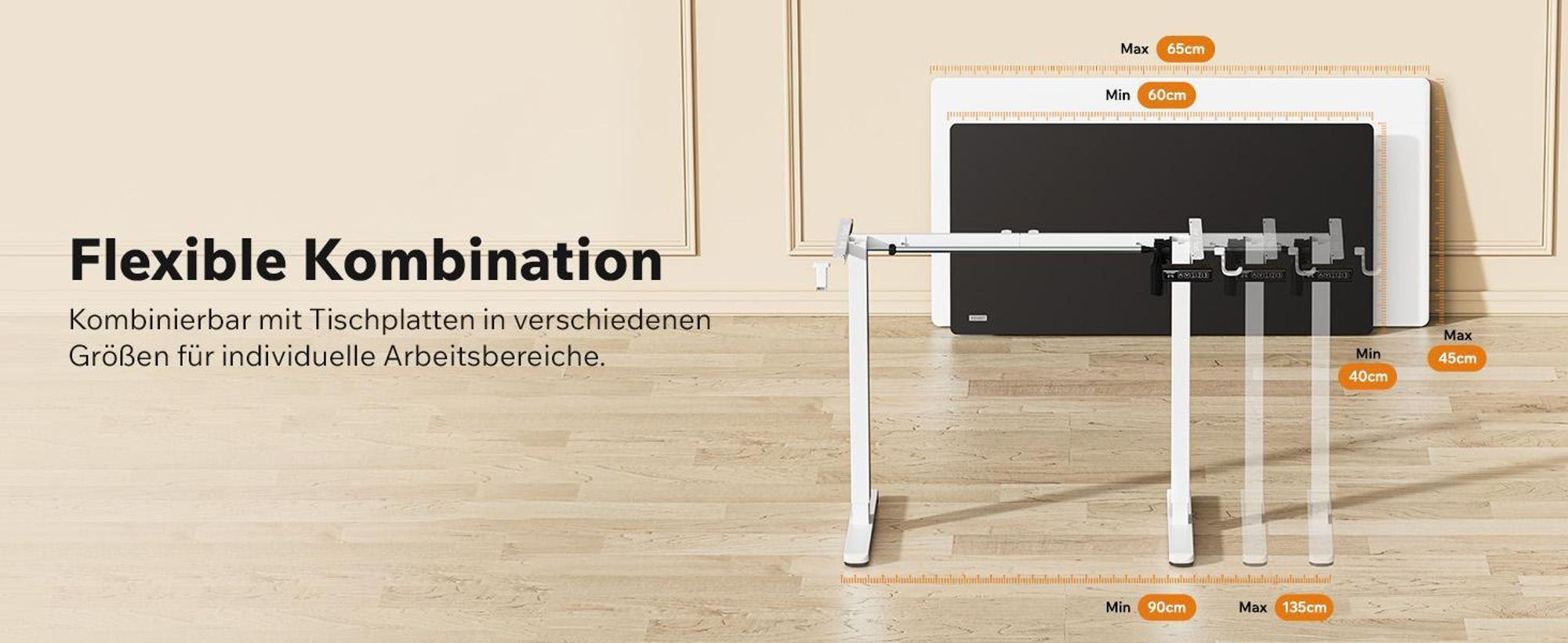 SENSE7 NOJO Light Elektrisch Höhenverstellbares Schreibtischgestell | 72-118cm, Memory-Funktion, Kopfhörerhalter, Max. 70kg, Stahl-Tischgestell