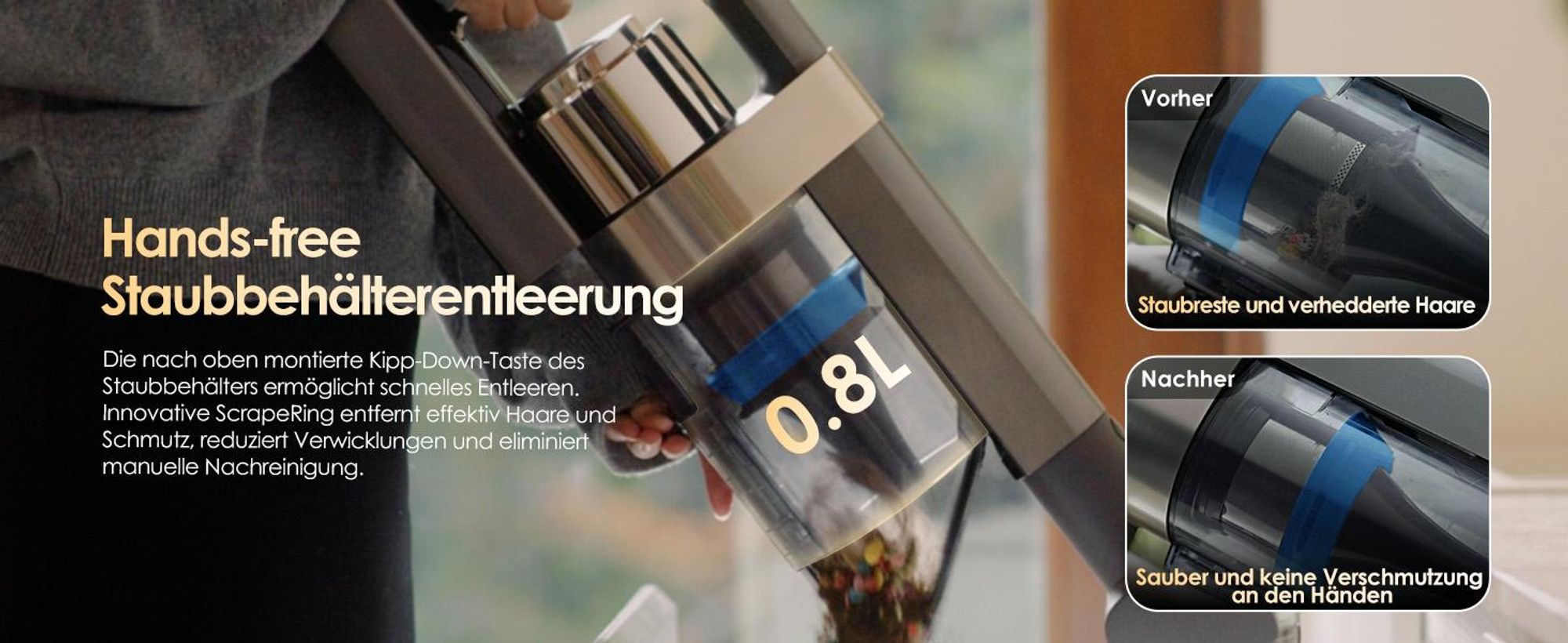 Tineco PURE ONE A90S, Trocken, HEPA, Zyklonisch/Filterung, Beutellos, Schwarz, Grau, Beige, 0,8 l