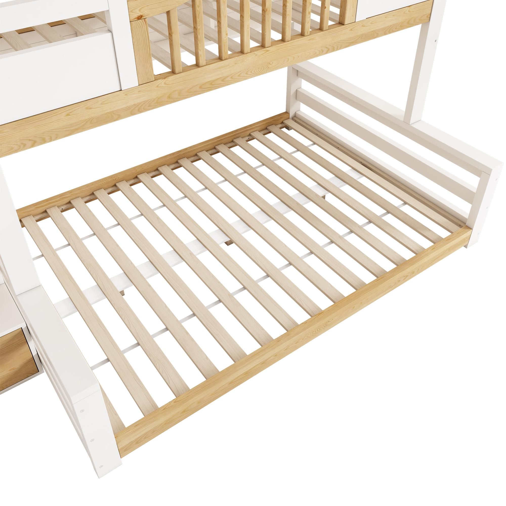 Flieks Etagenbett 90x200cm/140x200cm mit Regal, Kinderbett Hausbett mit Treppe, Hochbett für 2-3 Kinder, Stockbett Holzbett Weiß