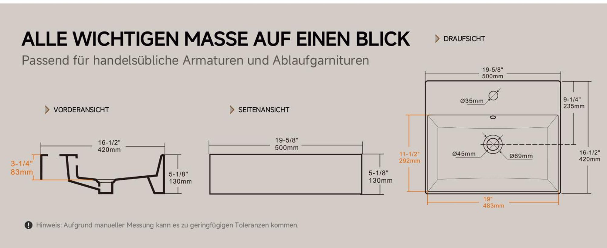 Waschbecken 50x42 cm mit Armatur Set, Keramik Aufsatzwaschbecken eckig, Cecipa MAX Badwaschbecken Wandmontage, Wasserfall Armatur pflegeleicht