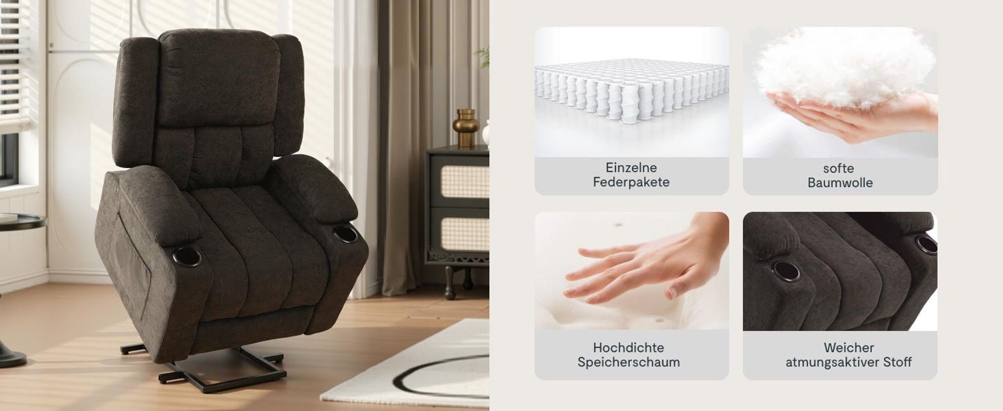 FLEXISPOT XL6 Elektrischer Massagesessel mit Aufstehhilfe, Heizfunktion, USB-Anschluss&Decke, 105°-165° verstellbar, belastbar bis 200 kg (Dunkelgrau)