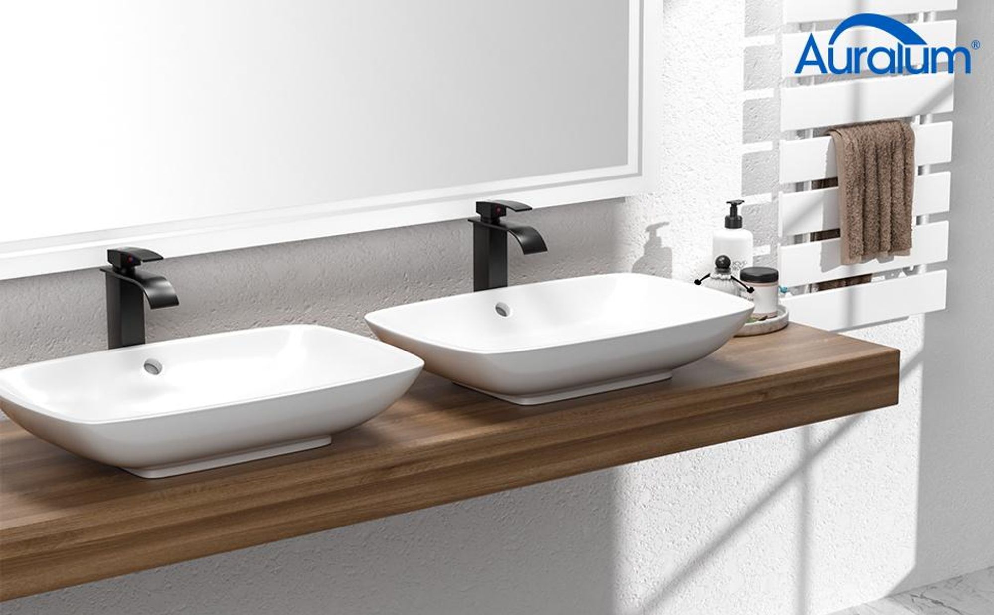 Auralum MAX Wasserhahn Bad Schwarz,Wasserfall Waschtischarmatur Einhandmischer Armatur Waschbecken mit Auslauf Höhe 110MM,Wassersparend, Energiespared
