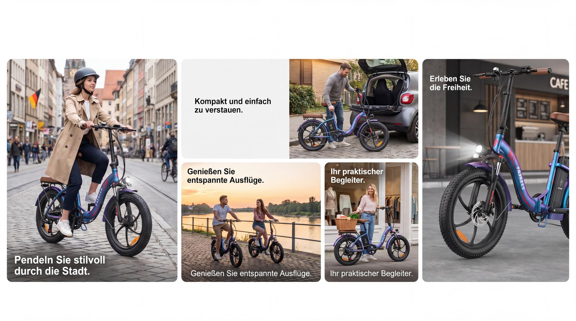 E-bike klapprad Rostfreie Aluminiumlegierung 36 V 20 Ah 720 Wh bis zu 120 -150 km Wasserdicht IPX5 20 zoll 7 Gang, Blau