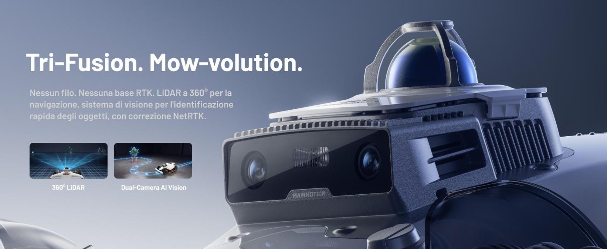 Mammotion LUBA 3 AWD 1500 robot rasaerba senza filo perimetrale fino a 1500m² LiDAR a 360°+doppia telecamera con visione AI pendenza 80% Modulo 4G app