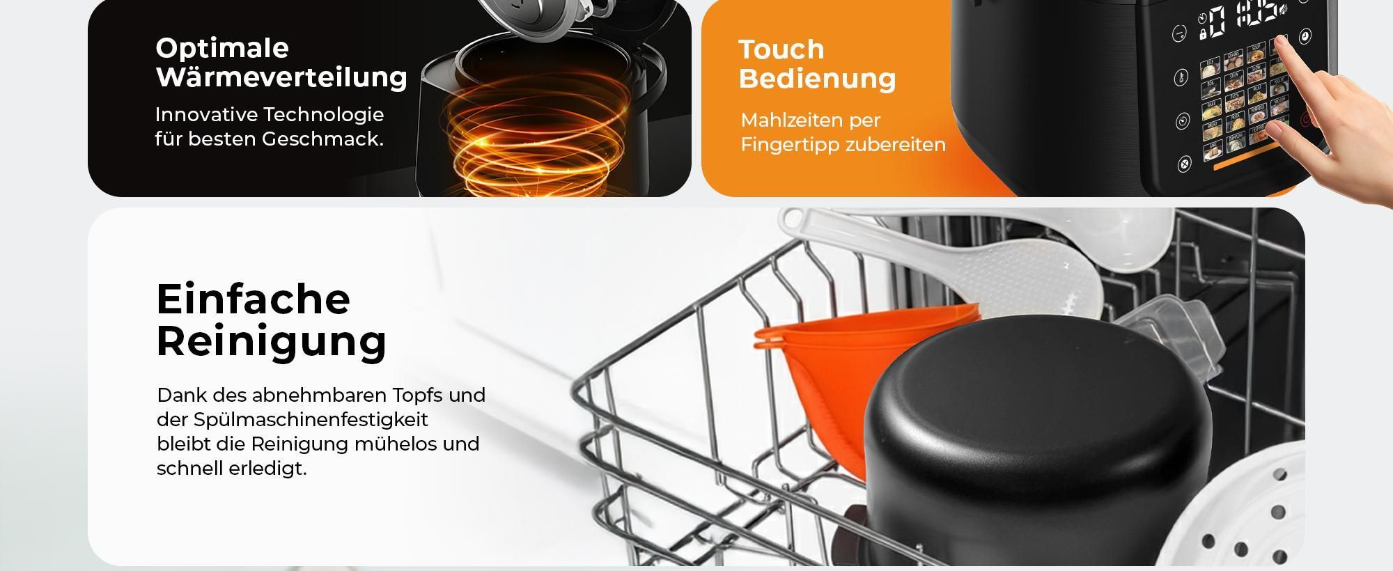 Balter Reiskocher, Multikocher, 4L mit 20 Programmen & Warmhaltefunktion, Dampfgarer, Touch-Bedienfeld, Fuzzy Logic, Premium-Topf, Klein, Schwarz