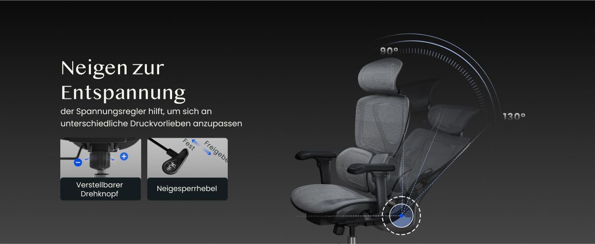 FLEXISPOT Sentinel Ergonomischer Bürostuhl mit Dual-Wing Lendenstütze, 3D-Kopfstütze, 3D-Armlehnen, verstellbarer Sitztiefe & Rückenlehne (Schwarz)