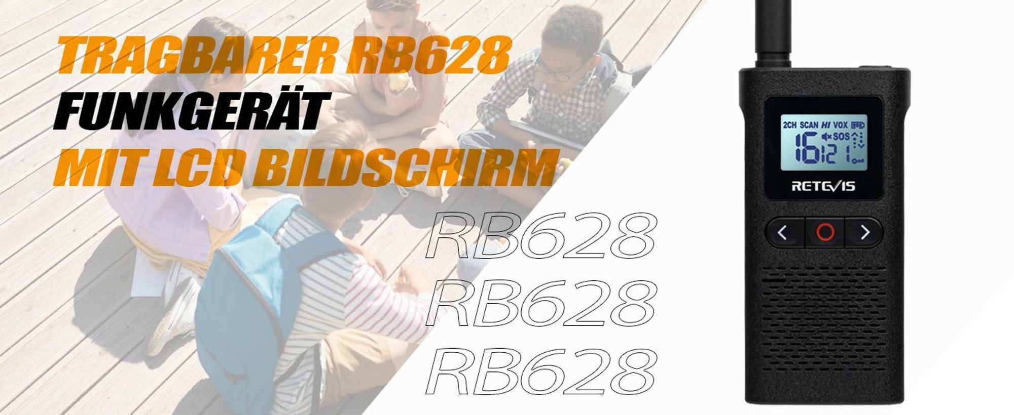 Retevis RB628 Funkgerät Mini, 1500mAh PMR446 Lizenzfreier 16 Kanäle Funkgeräte Wiederaufladbar, VOX, LCD-Anzeige, CTCSS/DCS Professional Walkie Talkie für den Einzelhandel (2 Stück, Schwarz)