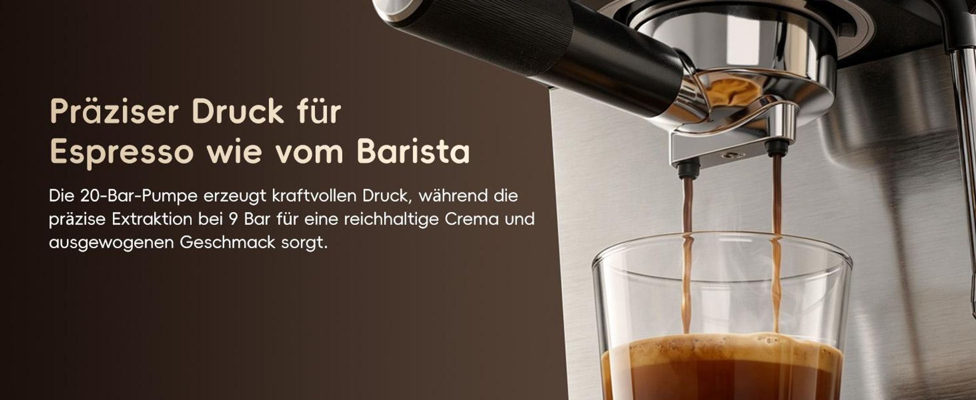 ecozy Espressomaschine mit Milchaufschäumer, 4-in-1 Siebträgermaschine für Espresso, Cold Brew, Over Ice, Kaffee, Latte, Touchscreen, Selbstreinigung