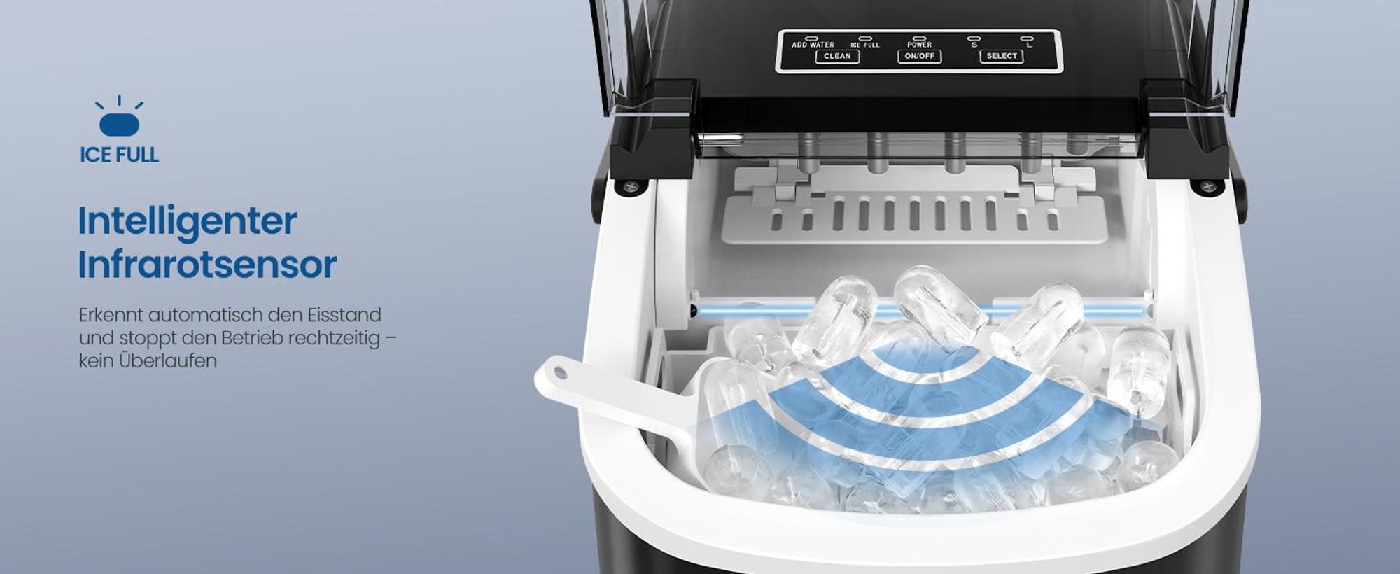 SONGMICS Eiswürfelbereiter tragbar, Eiswürfelmaschine mit Selbstreinigung, 2 Würfelgrößen, für Küche, Camping, Party, schwarz