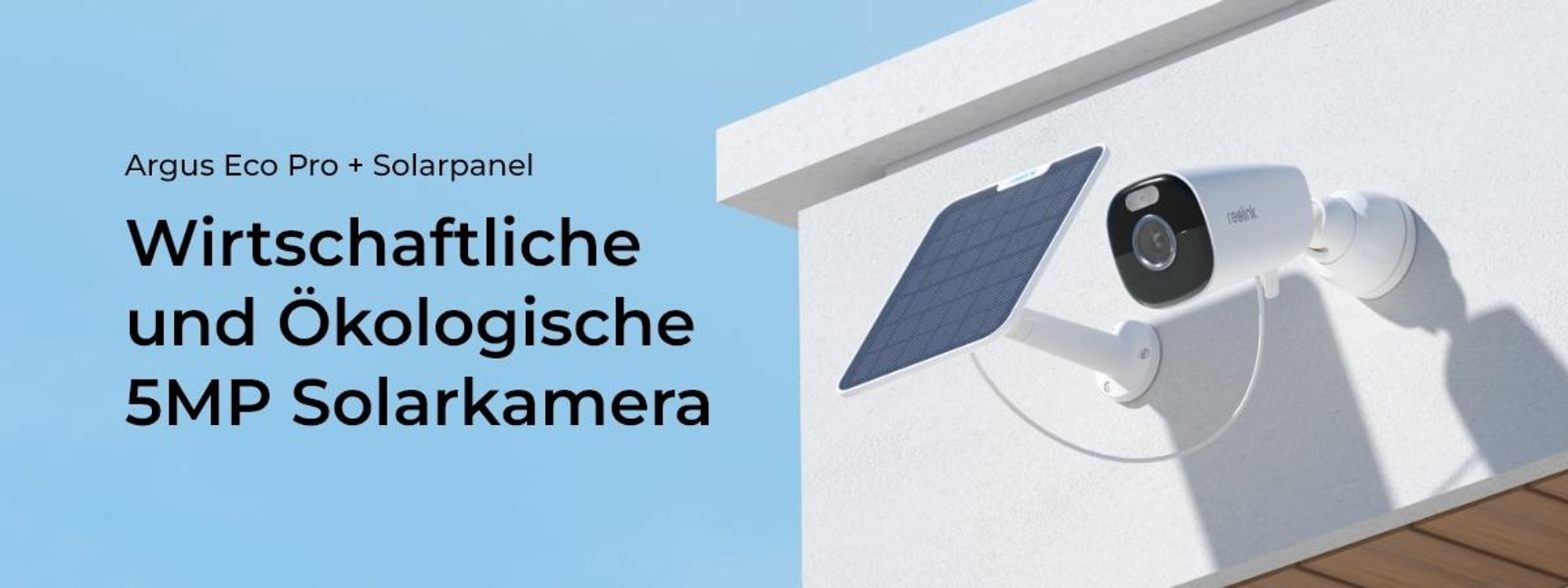 Reolink Argus Eco Pro+Solarpanel, 5MP 2K+ Batterie 2,4GHz/5GHz WiFi Überwachungskamera Außen, Farbnachtsicht, Smarte Erkennung, 2-Wege-Audio, IP66
