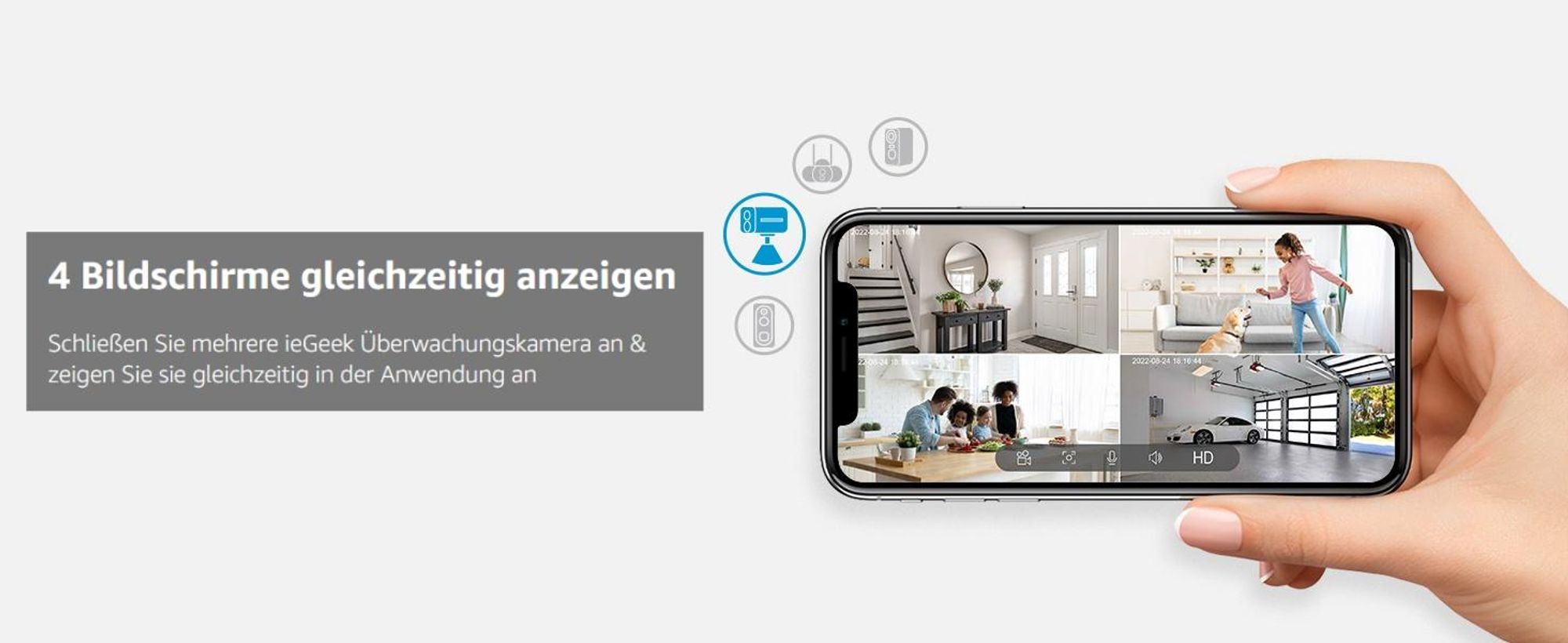 ieGeek 2K Solar Überwachungskamera Aussen Akku, Kamera Outdoor mit 360°-Überwachung