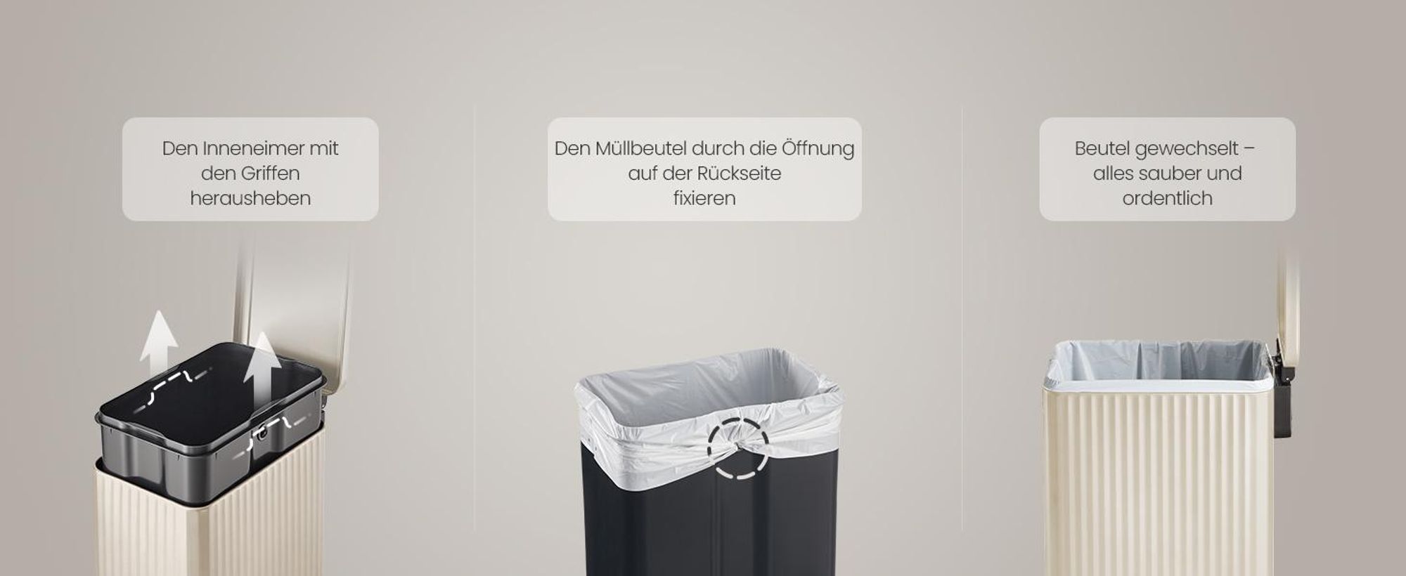 SONGMICS Mülleimer Küche 50 L, Tretmülleimer mit Softclose-Deckel, herausnehmbarer Inneneimer, Stahl, 15 Müllbeutel, creme