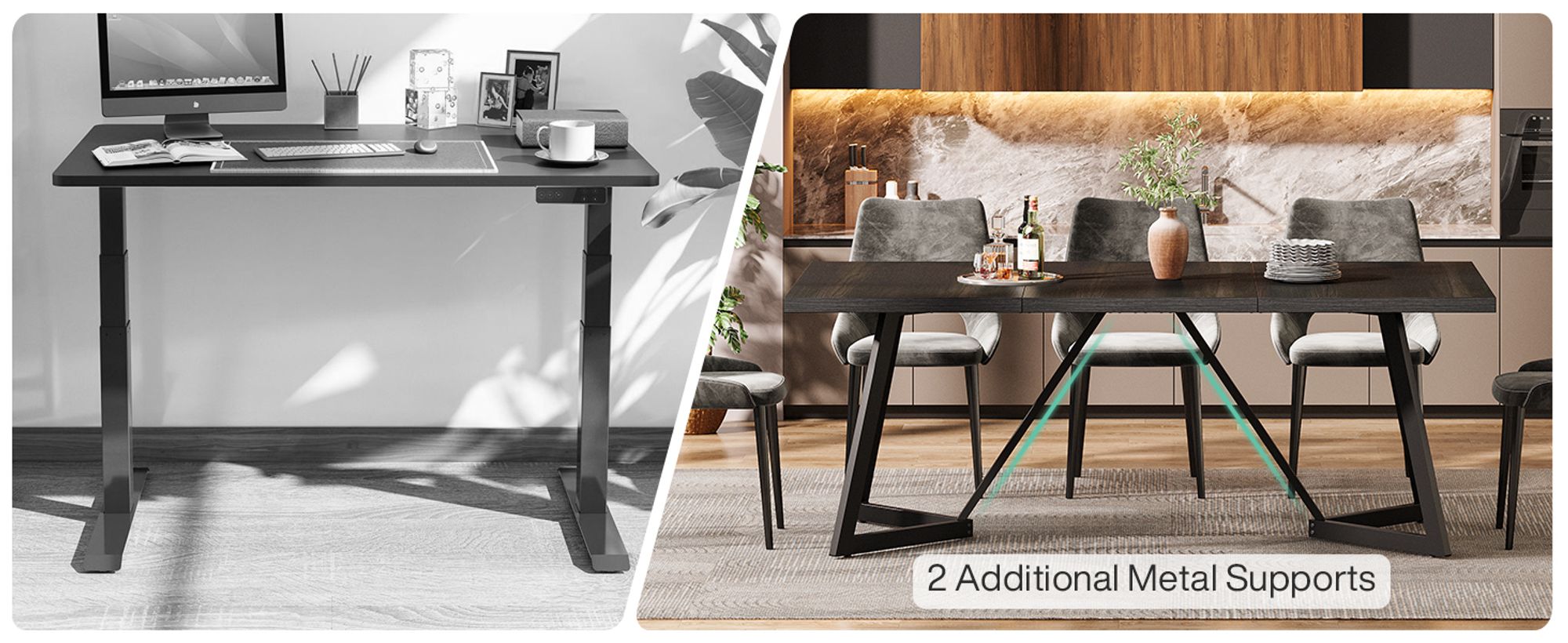Tribesigns Esstisch für 6–8 Personen, großer moderner Esszimmertisch mit Metallrahmen, 180*80 cm Küchen-Esstisch für das Esszimmer, Schwarz