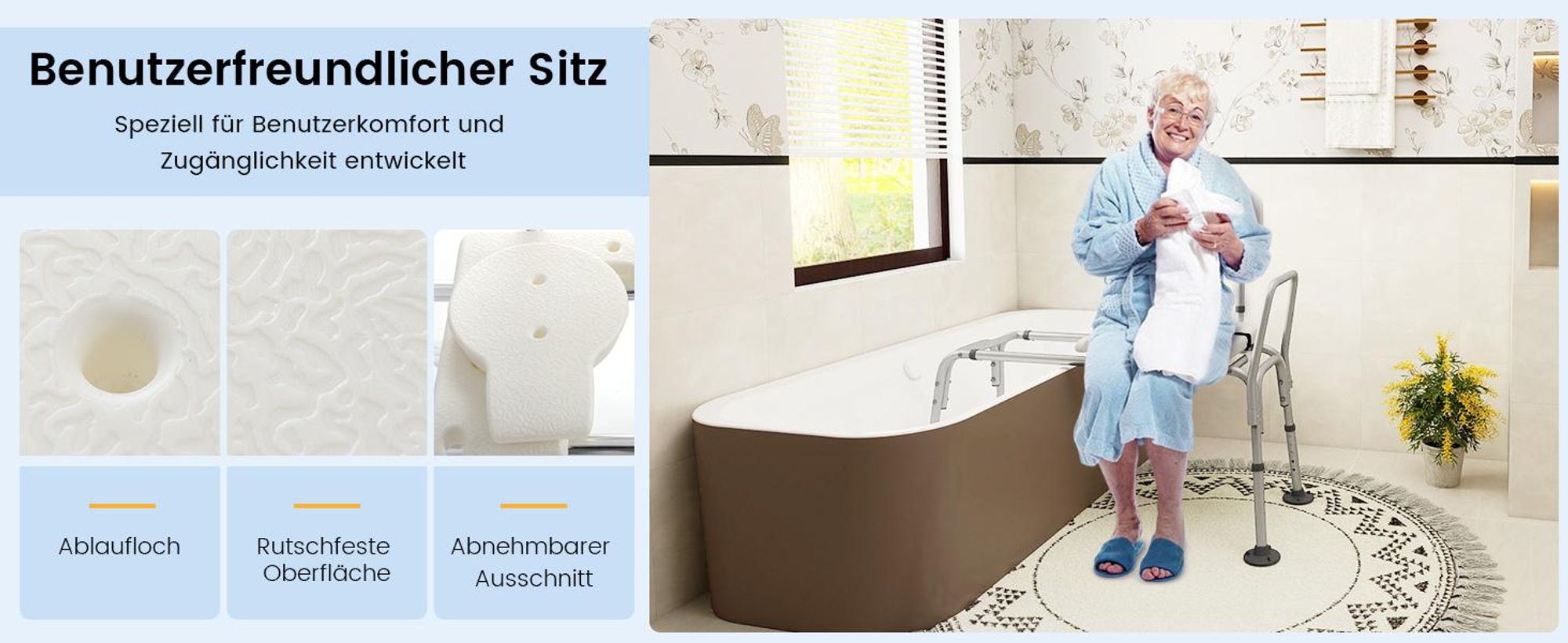 COSTWAY Rutschfeste Badewannen-Transferbank mit Höhenverstellung Extra-Breite Sitzfläche Rückenlehne Armlehne und Sicherheitsgurt 104x46,5x86-96 cm