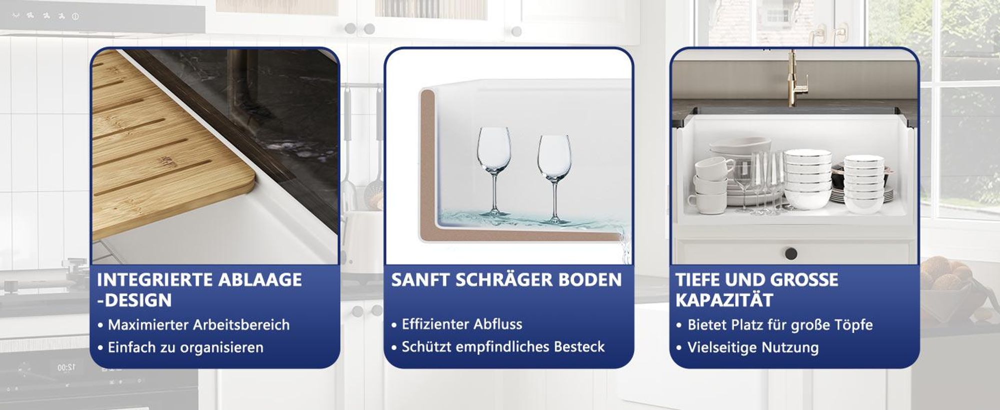DeerValley Spülbecken DV-1K0256 (61x50,8x25,4 cm) – Umkehrbares Apron-Front Küchenspüle Einbauspüle, Einzelschale, Solides Feuerfestton, Glänzend Weiß