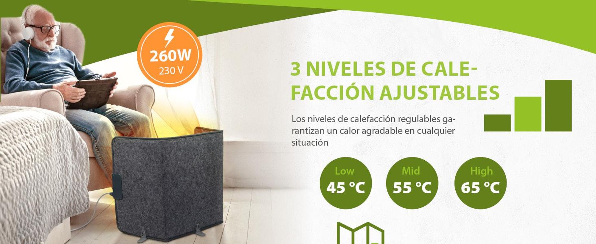 Panel calefactor plegable de 51x100 cm, calentador infrarrojo de mesa, temperatura máxima de 60 °C, panel calefactor plegable