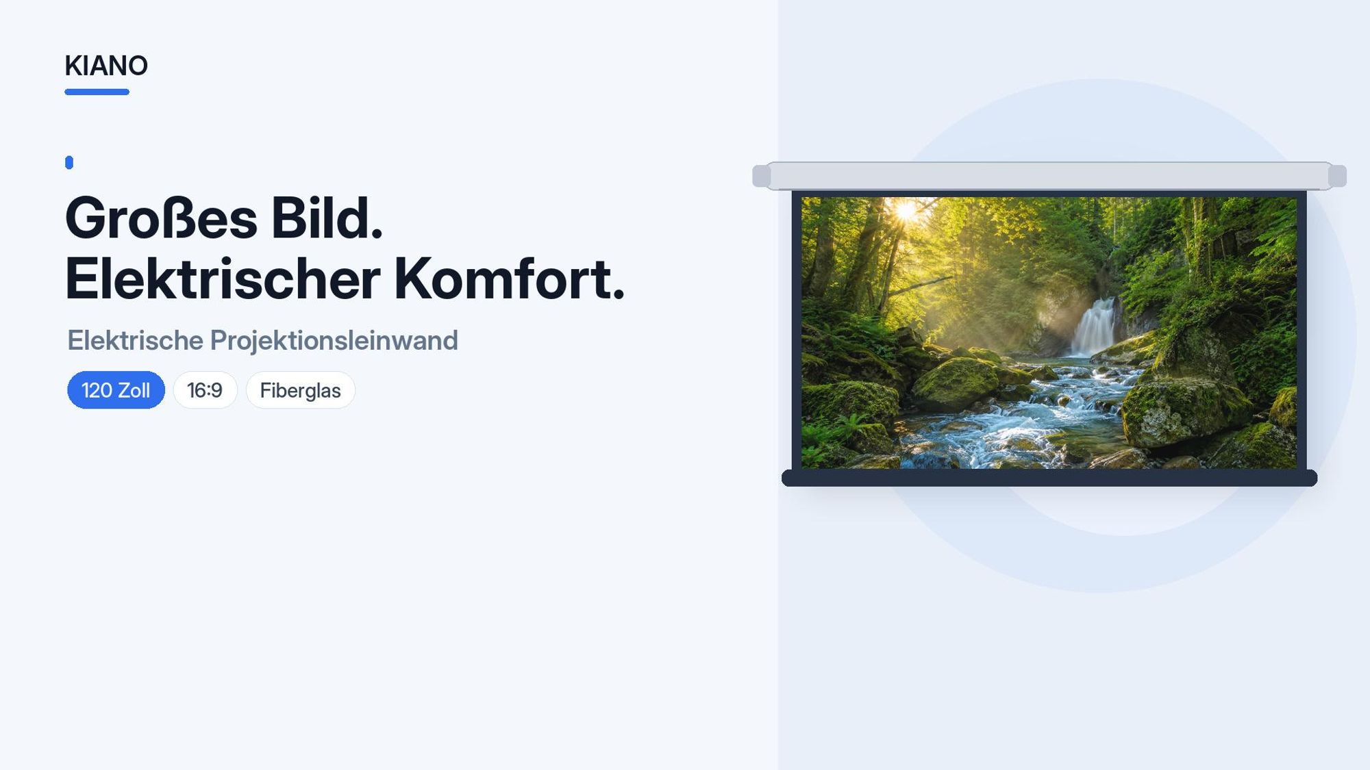 Kiano Electric 120 Zoll Beamer-Leinwand 16:9 Fiberglass, elektrisch, Wand- und Deckenmontage für Heimkino und Büro