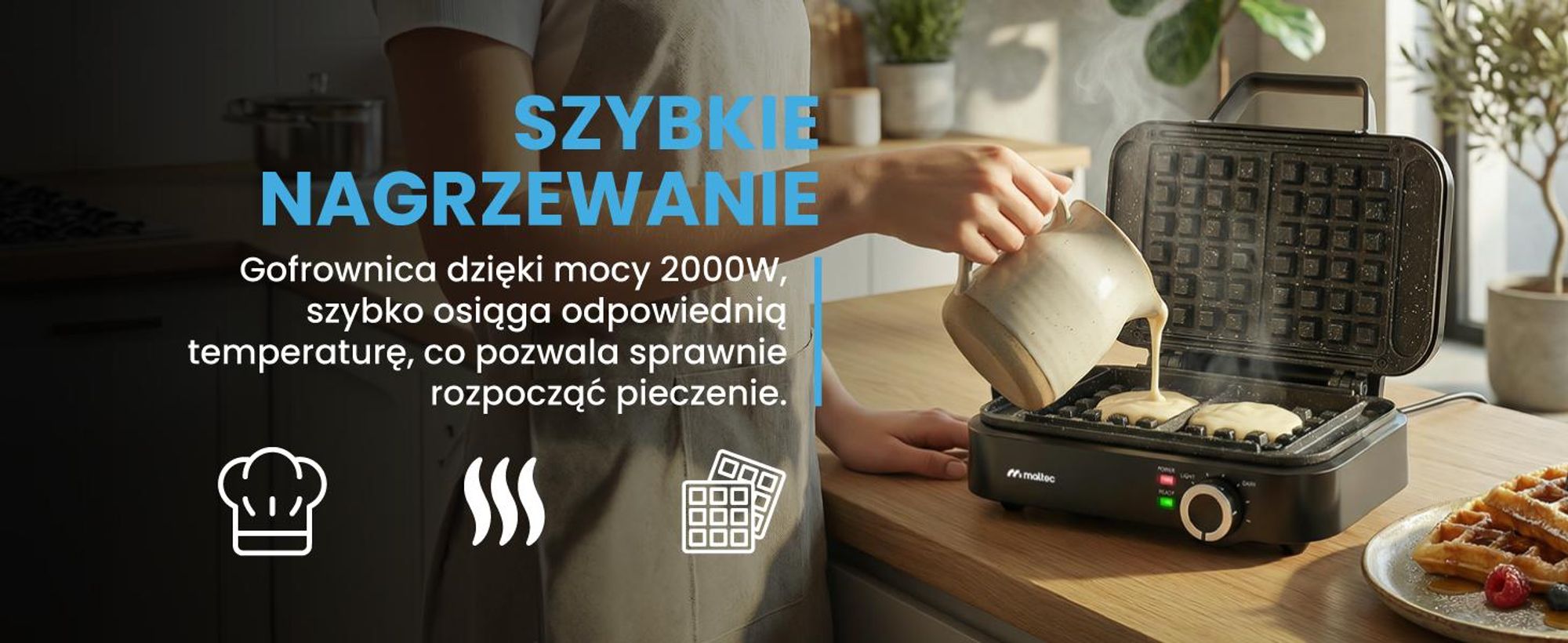 Gofrownica z Regulacją Temperatury Powłoka Marmurkowa na 2 Duże Gofry WM2000W
