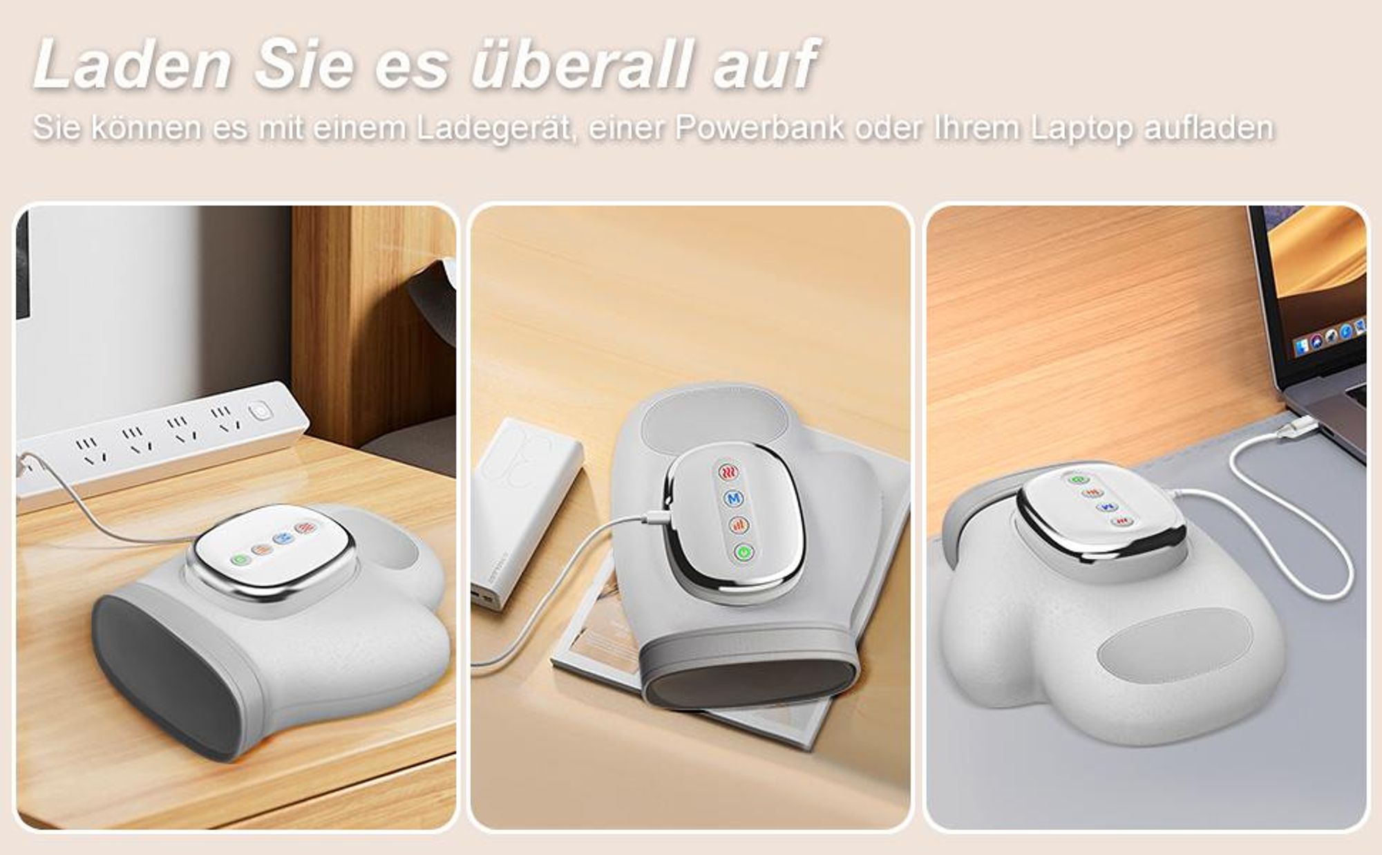 Intelligentes Handmassagegerät mit Wärme- und Kompressionsfunktion 3 Massageprogramme, 4 Temperatureinstellungen, 5 Kompressionsmuster Therapeutische